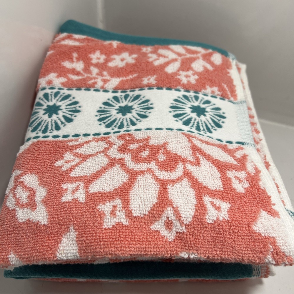 Pioneer Woman Mazie Cotton Bath Hand Towel Set Coral 4-Piece