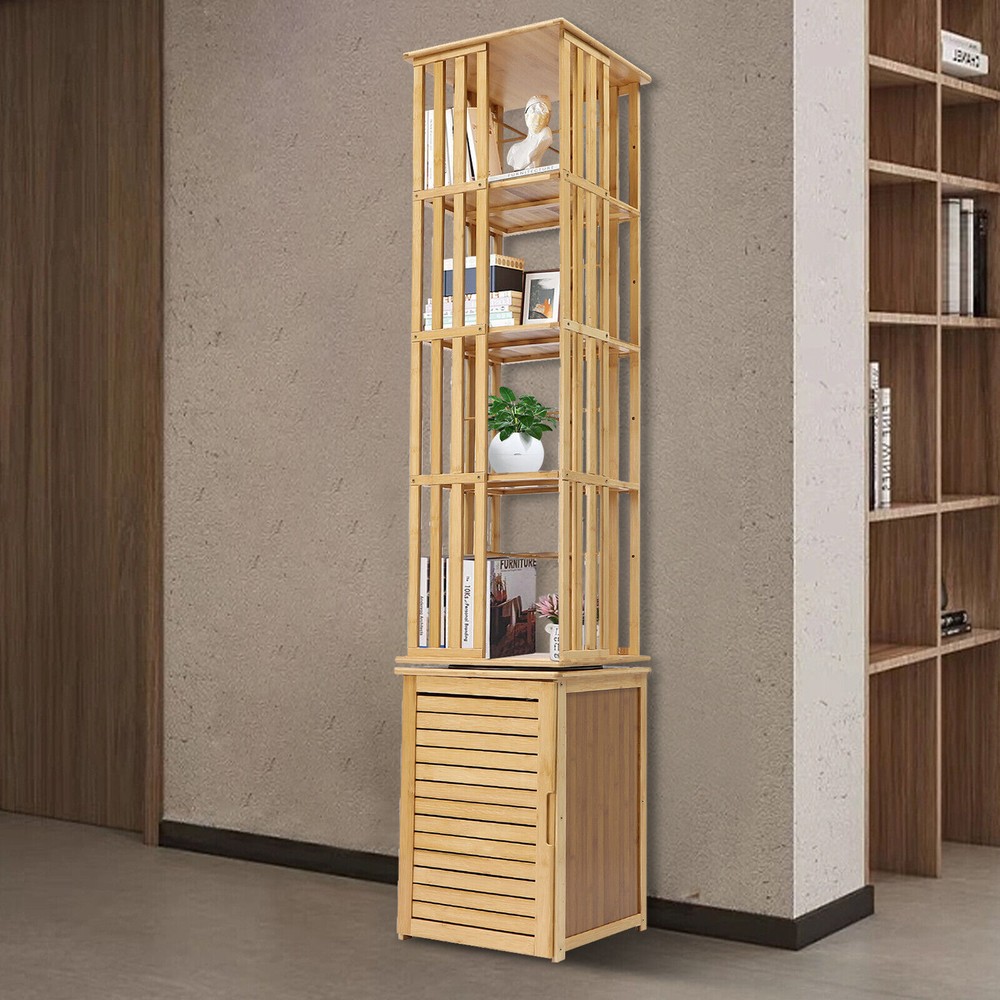 6-Tier Rotating Wooden Bookshelf for Plants Storage Display