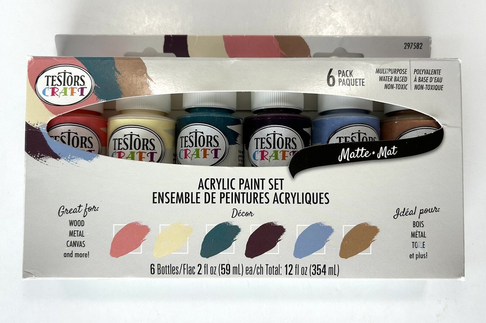6-Piece Acrylic Matte Paint Set - Coral, Plum, Fog, Sea by Rustoleum Testors for Crafting
