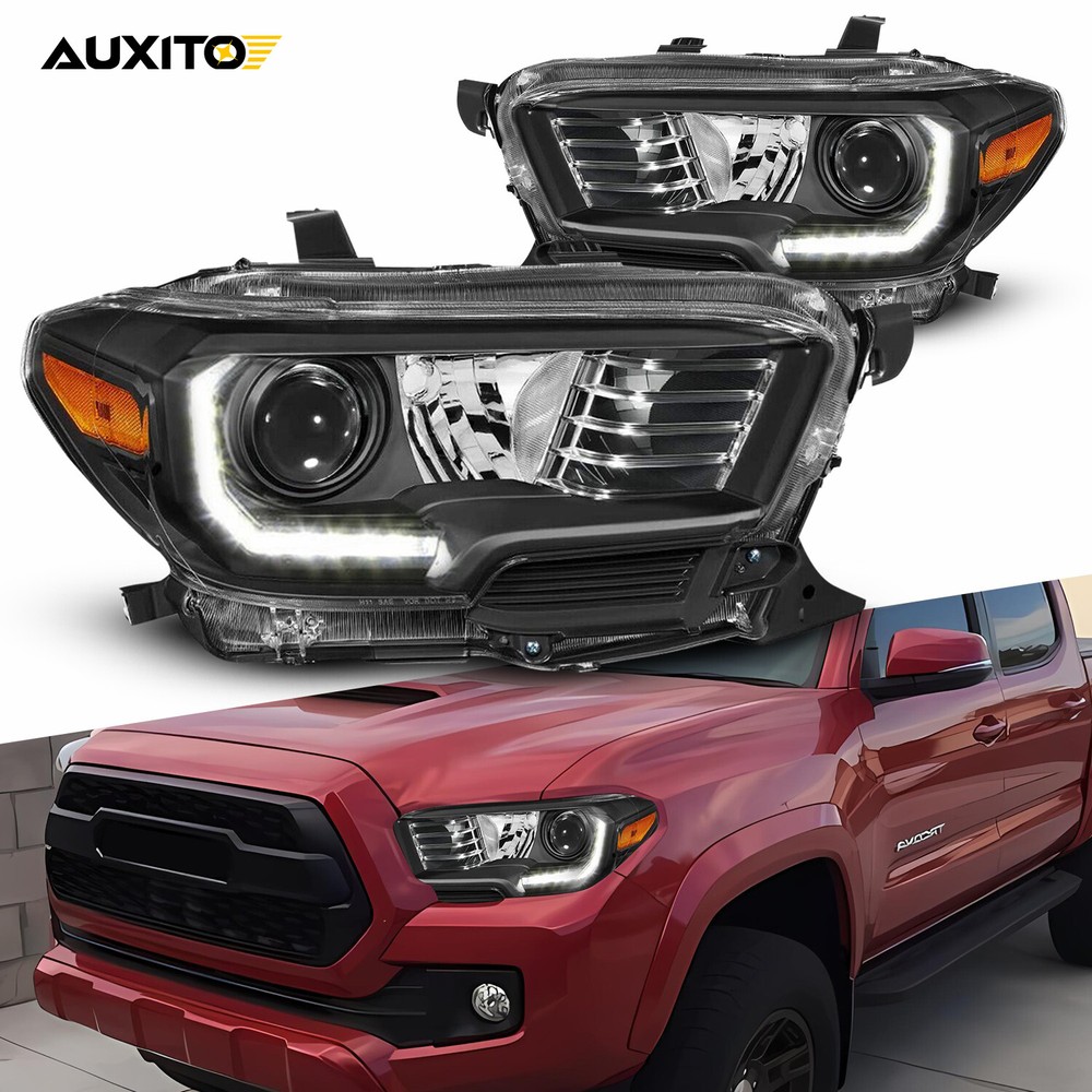 For 2016-2022 Toyota Tacoma w/ LED DRL Black Projector Headlights Headlamps L+R