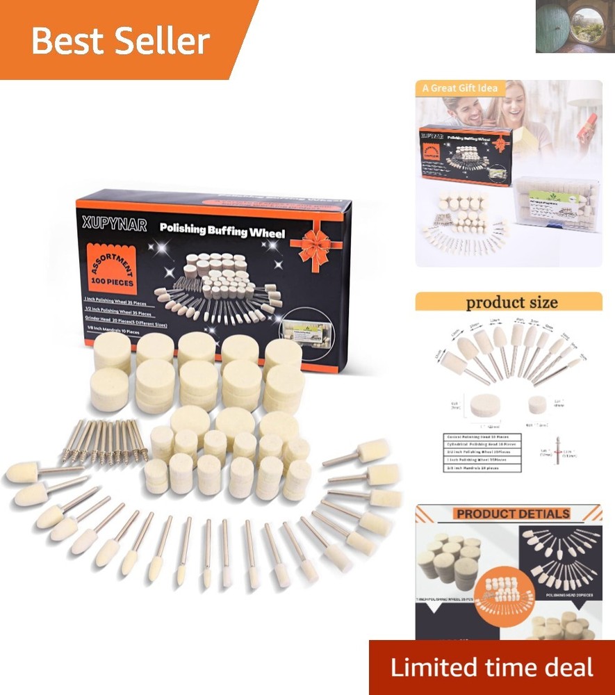 100-Piece Dremel Buffing Wheel Kit – Assorted Shapes & Sizes for Precision Polishing & Detailing