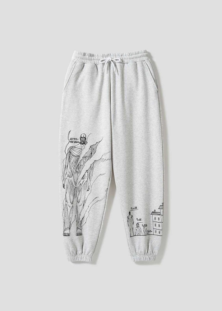 Fleece sweatpants in gray - sizes SS to XL with physical fit guide