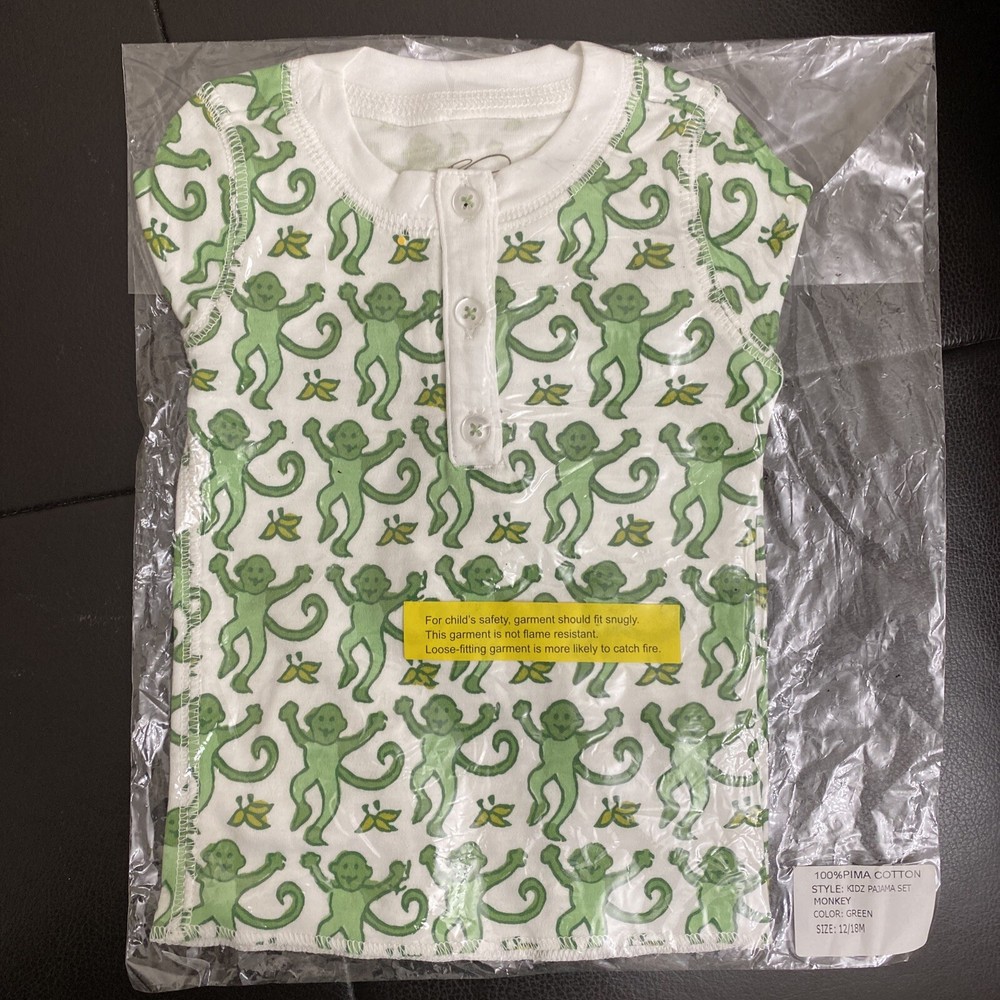 roberta roller rabbit kids pajama set monkey green sz 12-18m