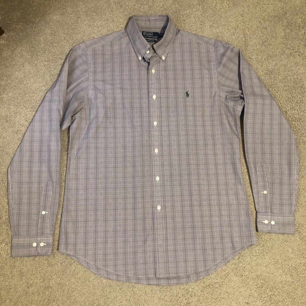 Ralph Lauren Mens L Large Purple White Checkered Polo Shirt Fast Shipping