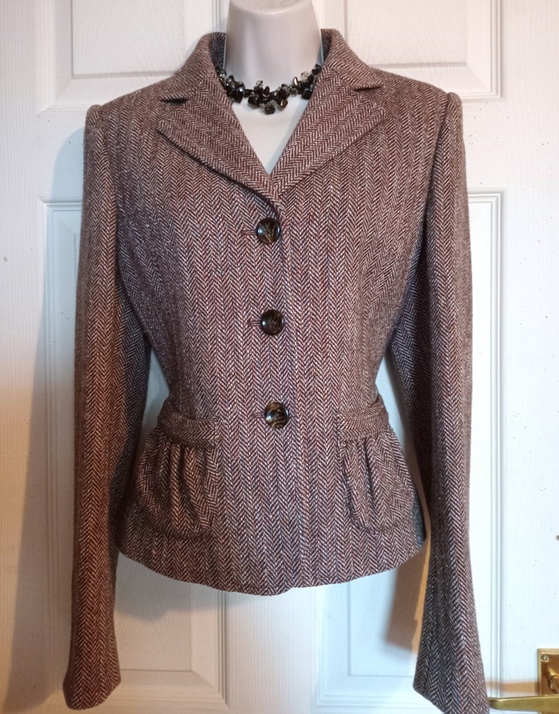New Per Una Herringbone Tweed Wool Mix  Jacket Sz 10