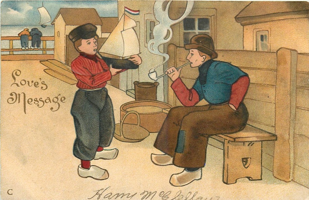 1907 Arts & Crafts Dutch Boy Toy sailboat undivided Postcard 26-3726