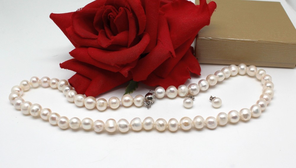 Sterling Silver JTV Freshwater Pearl Necklace & Earrings Set  CAT RESCUE