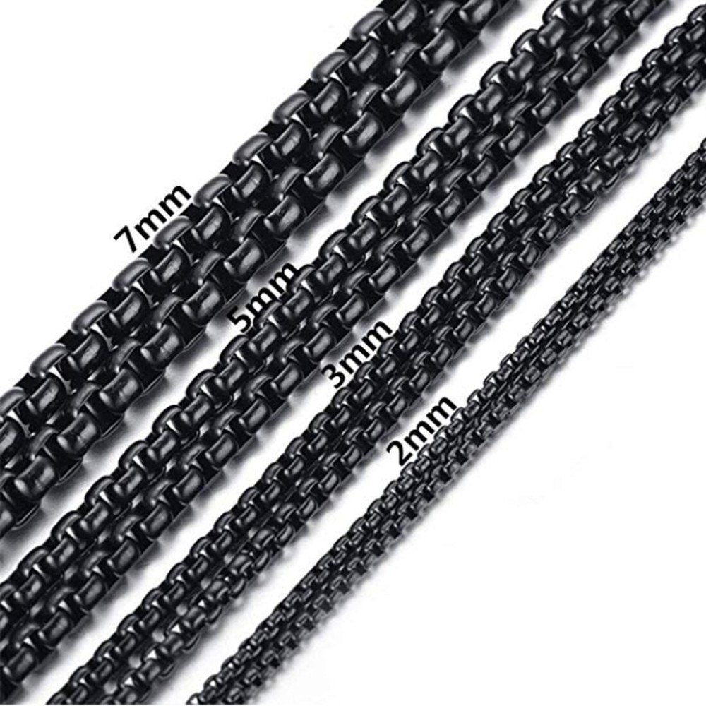 2-7MM Men's Jewelry Stainless Steel Black Rolo Box Chain Necklace Gift 7-36