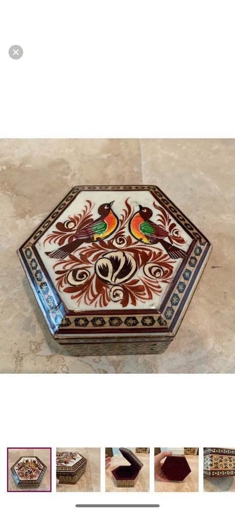 Hexagon Bird Inlaid Trinket Jewelry Storage Box