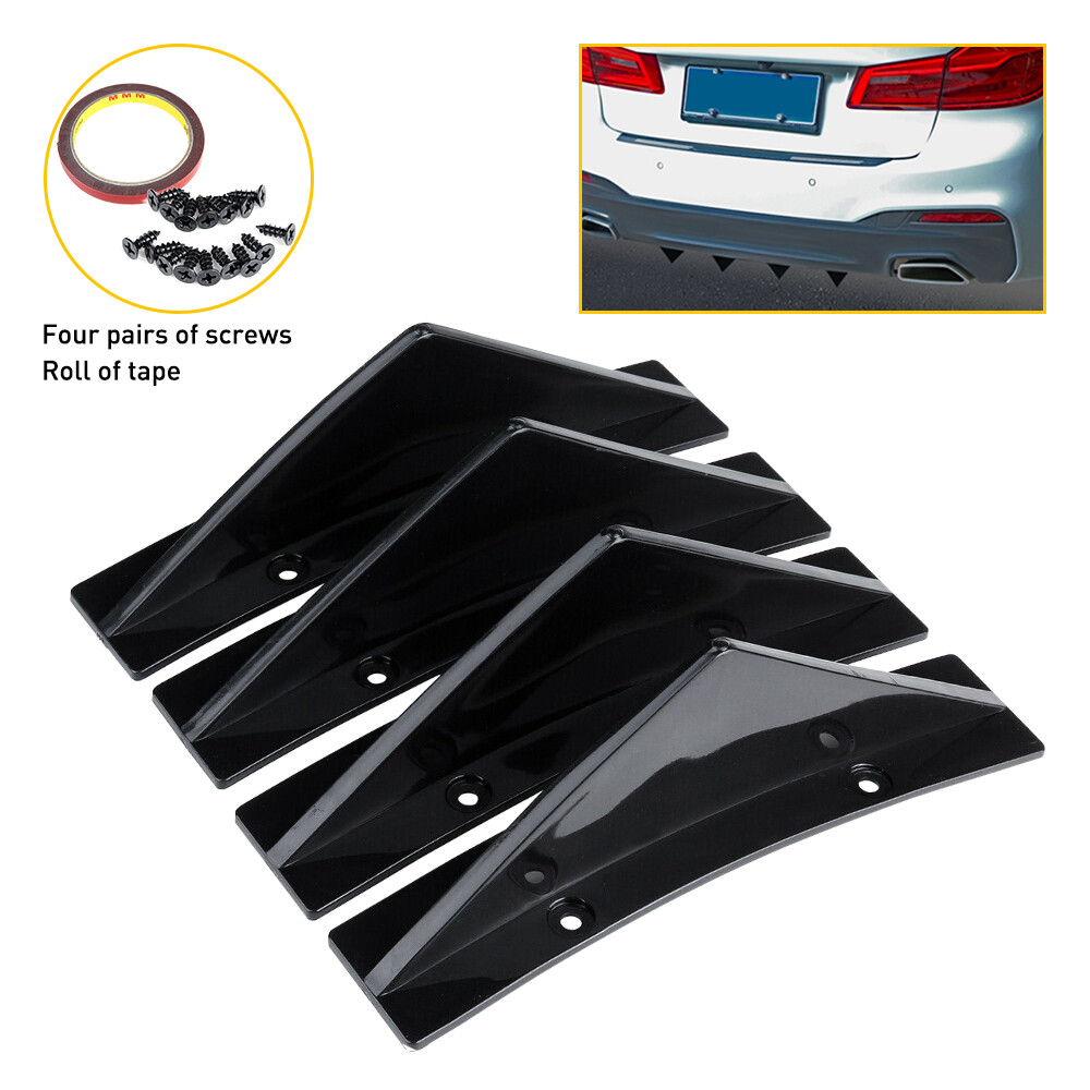 Black Rear Lower Bumper Diffuser with 4-Shark Fin Triangle Spoiler Lip Wing