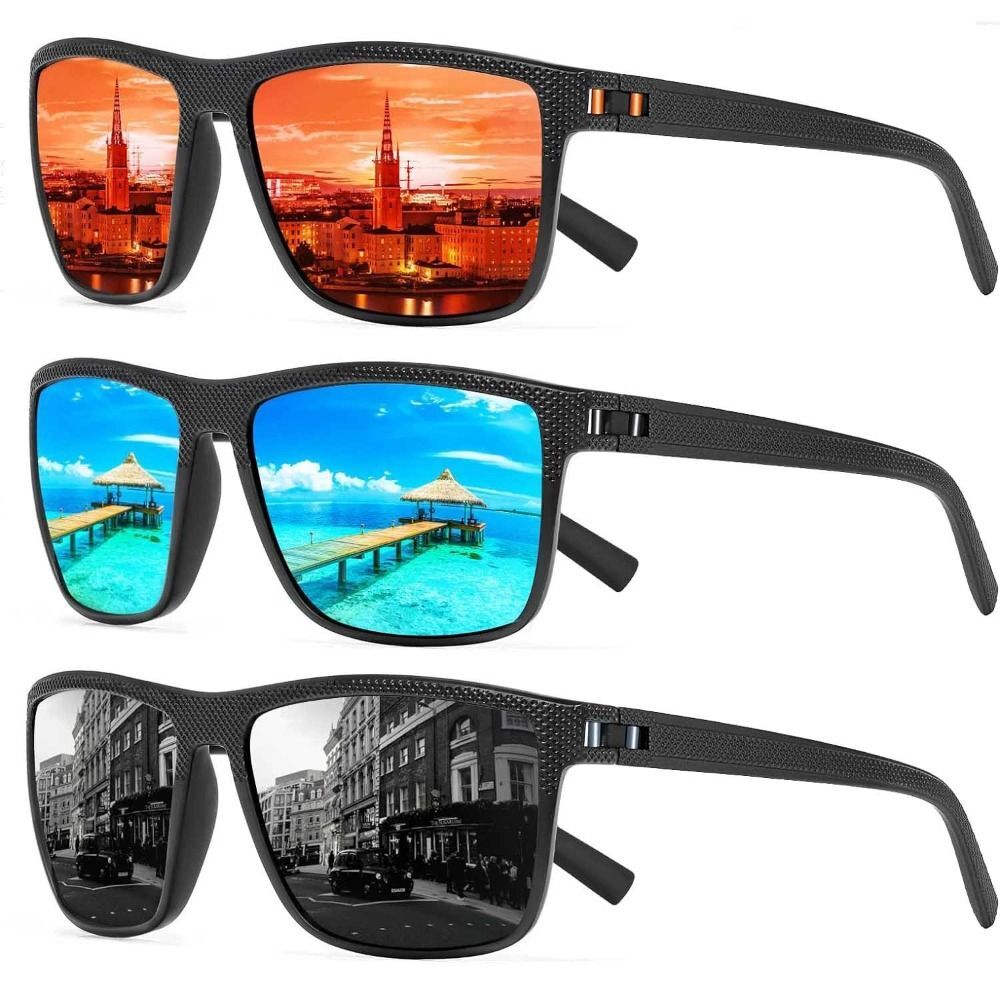 Square Polarized Sunglasses Anti-Glare Unisex Large Frame Sun Protection