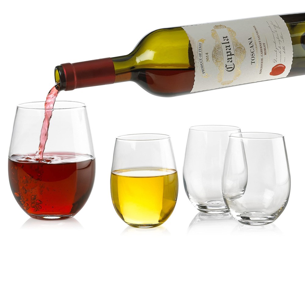 Set of 4 Stemless Wine Glasses 18oz for Sparkling Wine and Cocktails