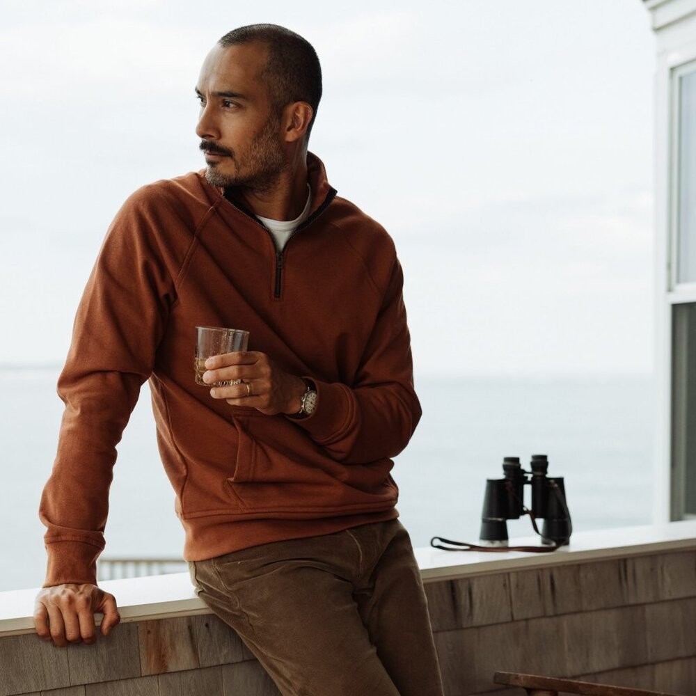 Flint And Tinder Mens XXL USA 10 Year Quarter Zip Sweatshirt Burnt Orange