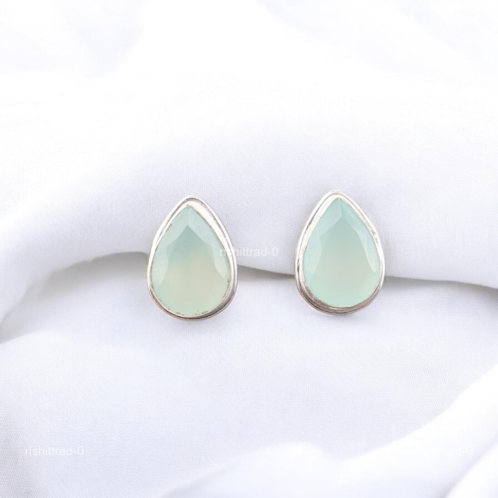 Cyber Monday Deal Aqua Chalcedony Stone Blue Mens Cufflinks 925 Sterling Silver-image