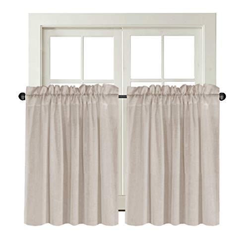 Natural Linen Kitchen Curtains 36 Inch Length Textured Flax Curtain Tiers for