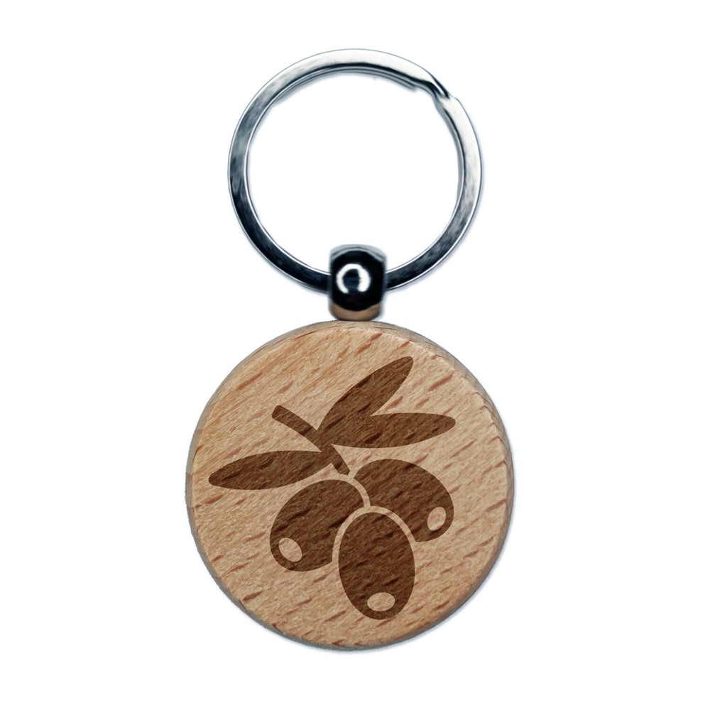Bunch of Olives Engraved Wood Round Keychain Tag Charm