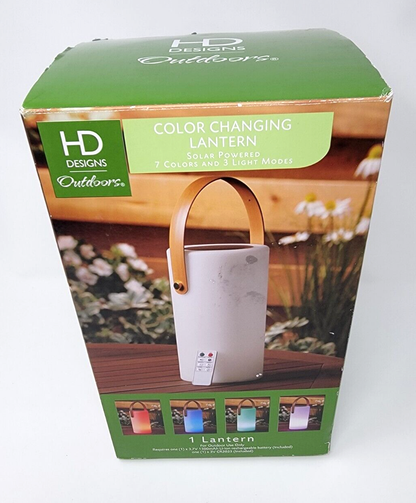 HD DESIGNS OUTDOOR 15” SOLAR LANTERN COLOR CHANGING 7 Lights & 3 Modes Portable