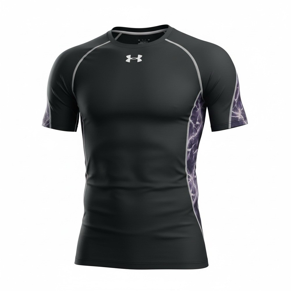 Under Armour Heat Gear Black Lightning Print Compression Shirt Mens XL
