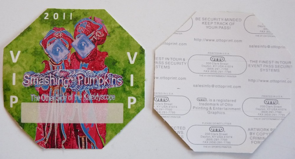 Smashing Pumpkins 2011 Tour Concert Green VIP Access Backstage Pass D4