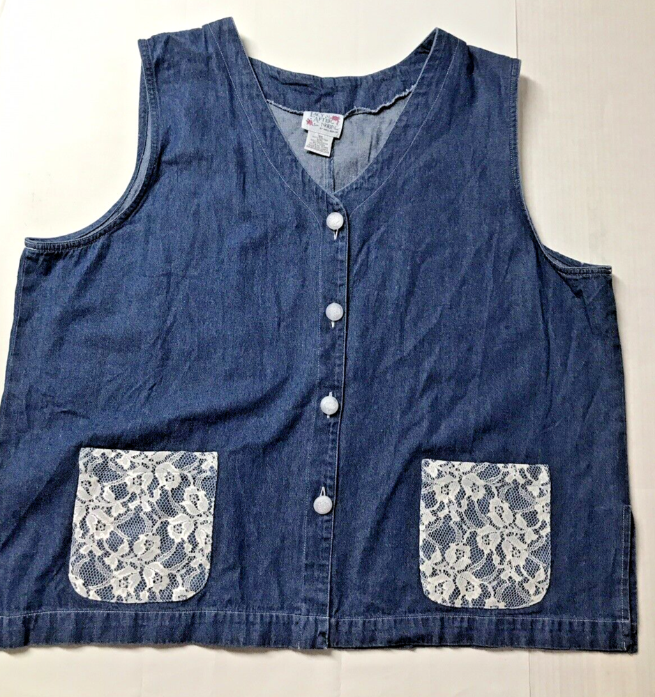 LACY AFTERNOON by SHELL KEPLER Denim Vest Lace Pockets Women's 3X