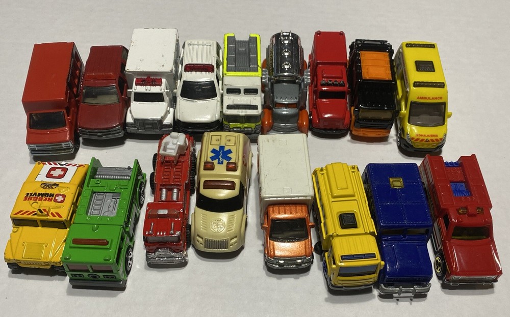 Diecast Lot Utility Emergency Vehicles 18 Trucks Police Ambulance 1974 To 2011