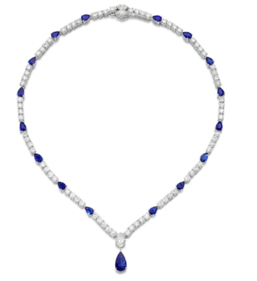 11Ct Pear Blue Sapphire Simulated Y-Shape Tennis Necklace in 14k White Gold Plated