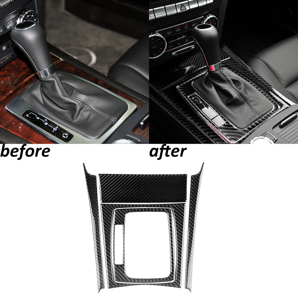 5Pcs Genuine Carbon Fiber Gear Shift Panel Trim for Benz C-Class W204 2007-2014