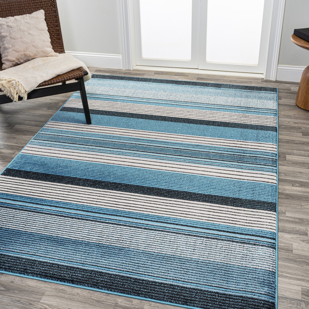 Jonathan Y Luxor 3x5 Blue Striped Polypropylene Rug