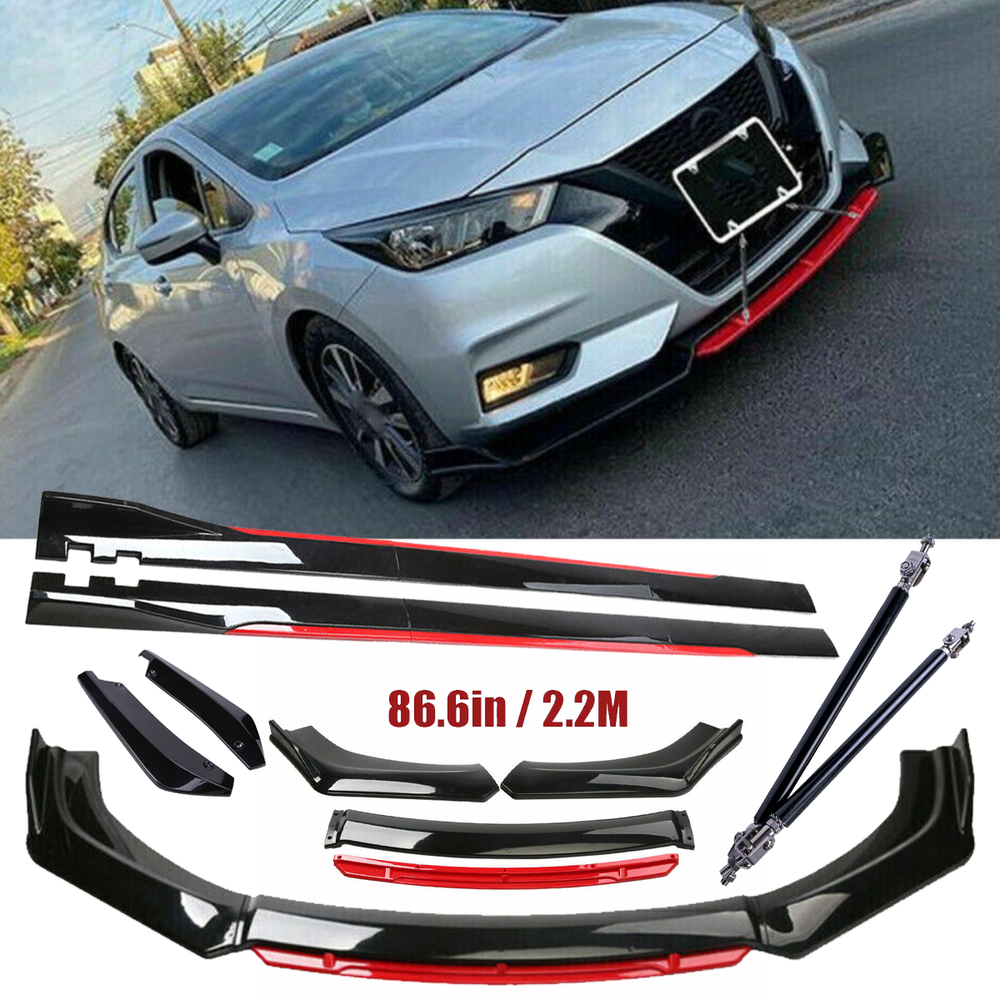 For Nissan Sentra Front Bumper Lip Spoiler Splitter Side Skirt Glossy Black +Red
