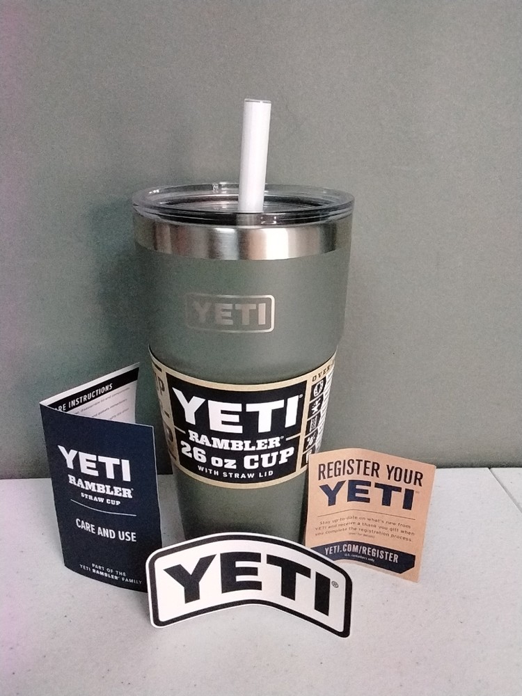 YETI Rambler 26 oz Straw Cup Camp Green Stainless Steel with Straw Lid