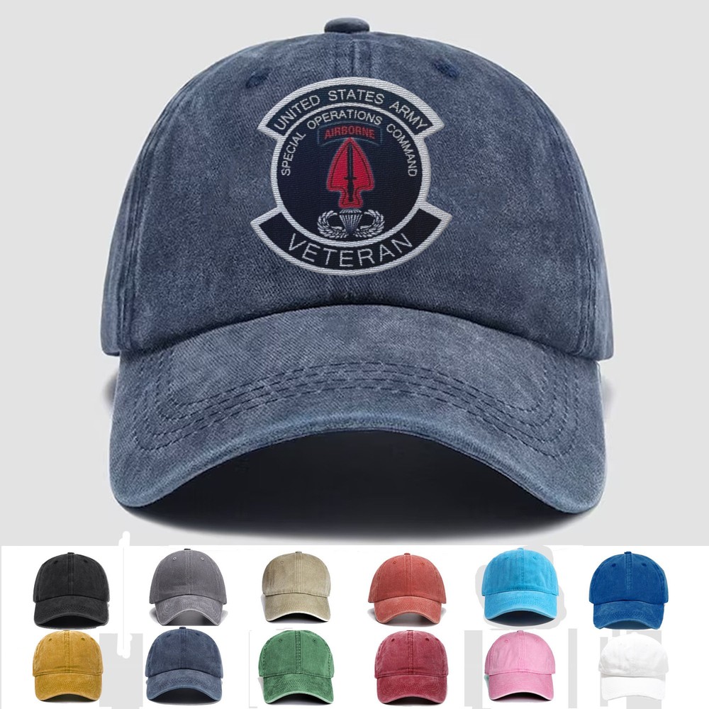 Custom Embroidered Hat US Army Special Operations Command Airborne Veteran, Gift