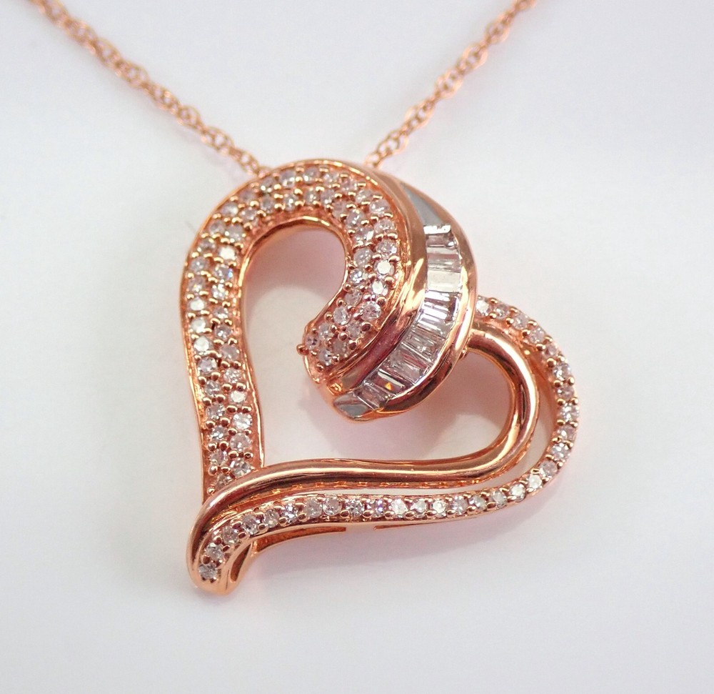 Solid Rose Gold Genuine Diamond Heart Pendant Necklace 18