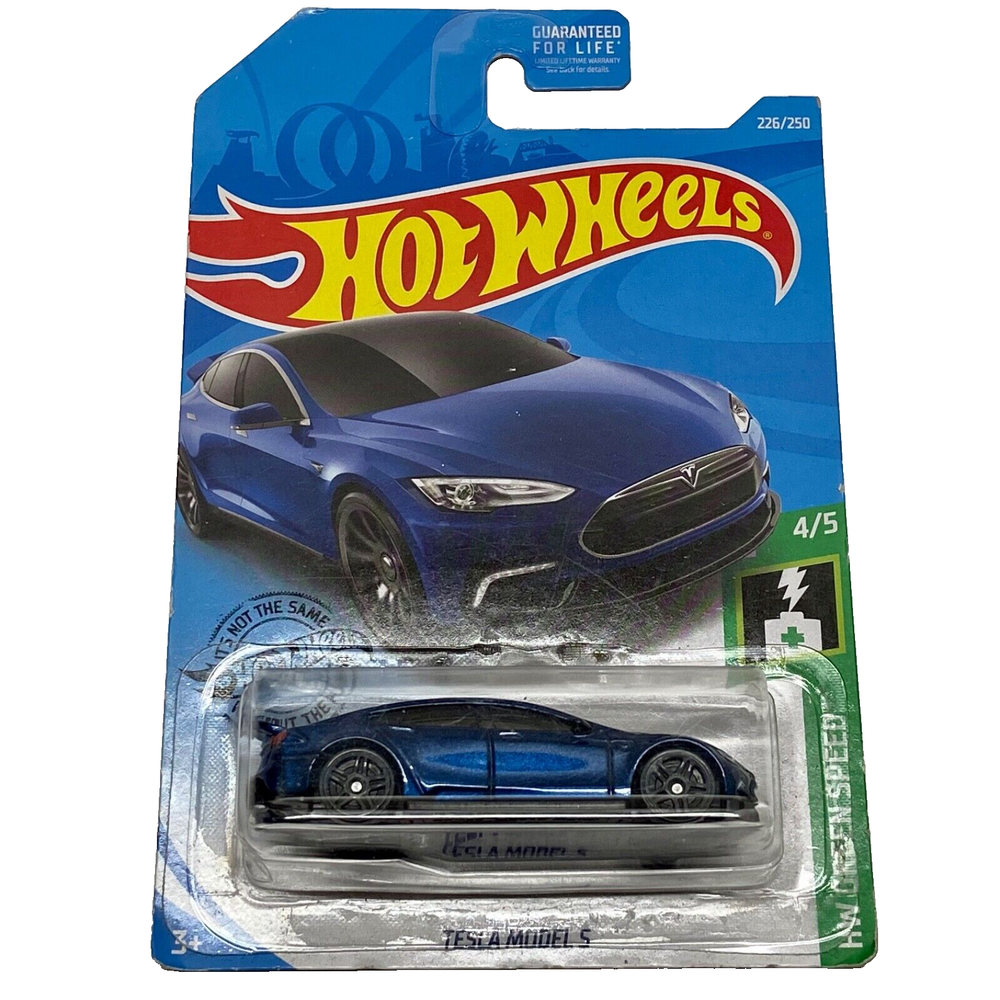Hot Wheels Tesla Model S 226/250 HW Green Speed 4/5 Blue 1:64 Model Black Wheels