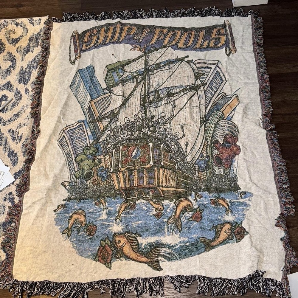 Vintage Grateful Dead Ship of Fools Woven Throw Blanket 60x50