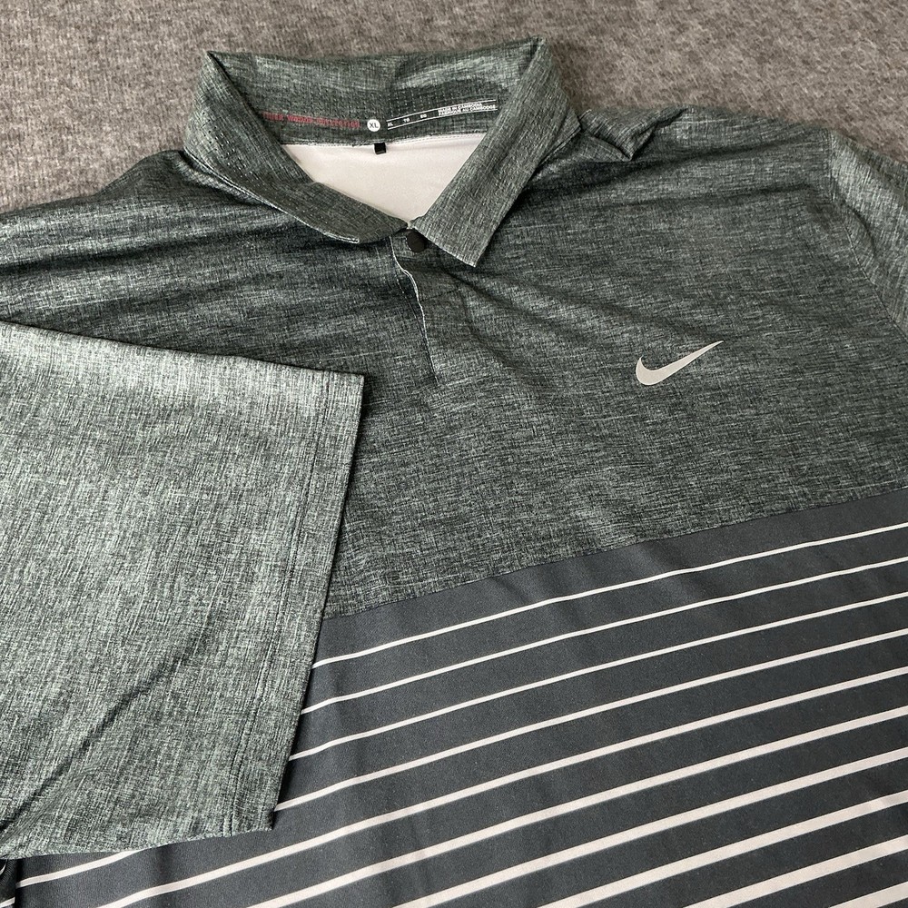 Nike Tiger Woods Collection Polo Shirt Mens XL Gray Striped Performance Golf