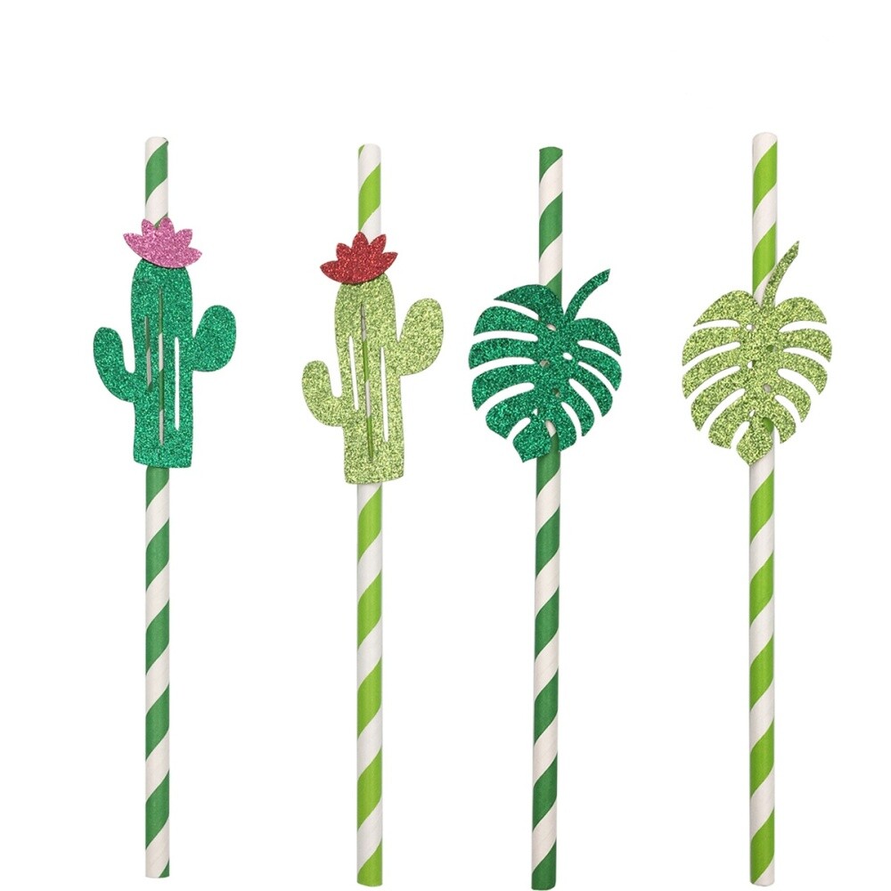 12pcs Hawaiian Party Paper Straws Decorative Drinking Straws Luau Party BBQ