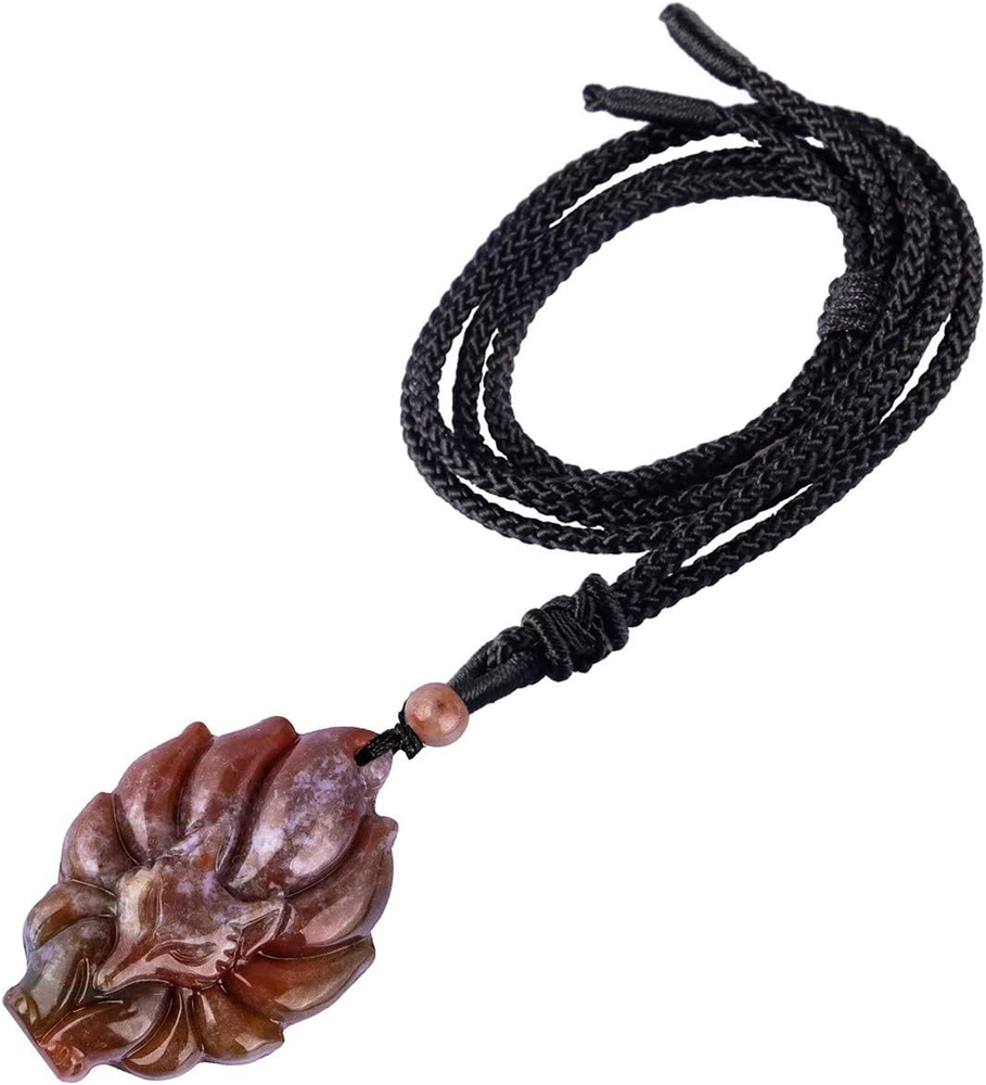 Fox Healing Crystal Necklace Hand Carved Reiki Stone Amulet Unisex