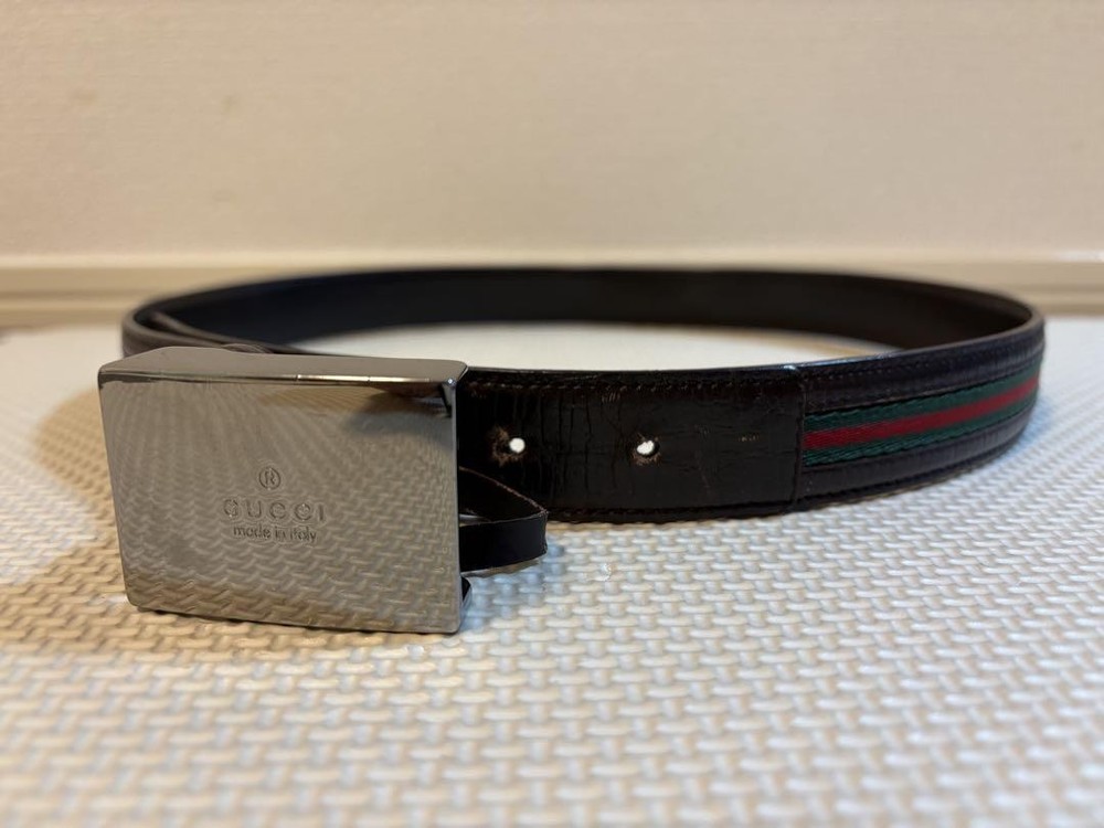 GUCCI buckle belt Sherry Line Brown Silver hardware Authentic Made in Italy