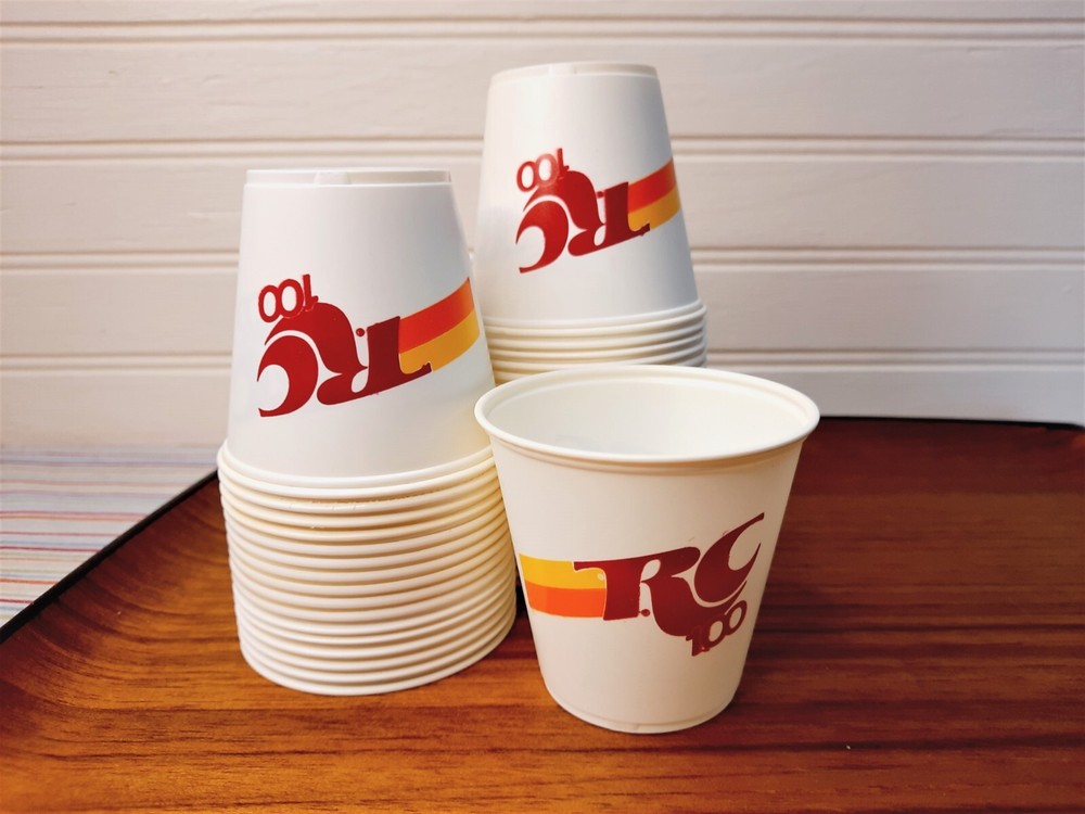 40 Vtg RC Cola 100 Solo Cups Lot Caffeine Free Logo Plastic P35A 3.5 Oz. NOS New