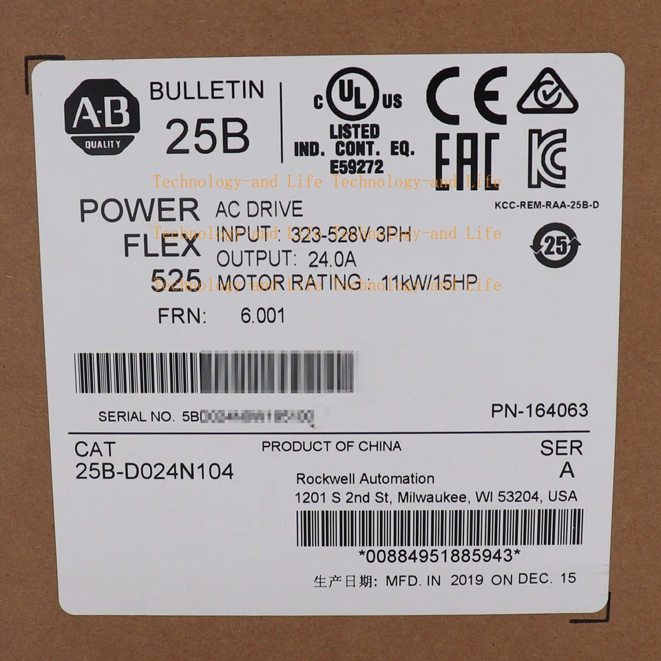 1PCS New Allen-Bradley 25B-D024N104 PowerFlex 525 11kW (15Hp) AC Drive