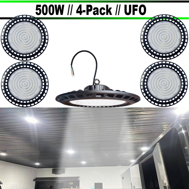 4-Pack 500W UFO High Bay Lights for Factory Warehouse Commercial Use
