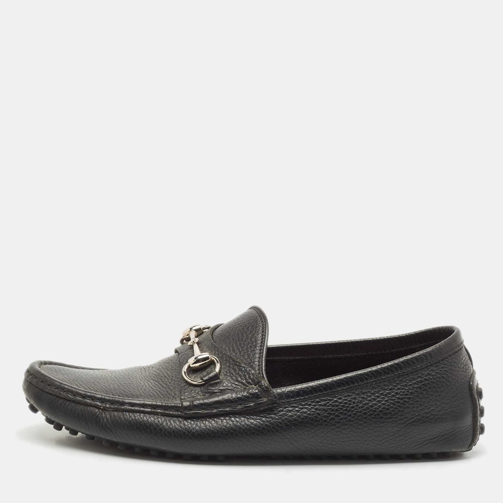 Gucci Black Leather Horsebit Slip-On Loafers Men's Size 41