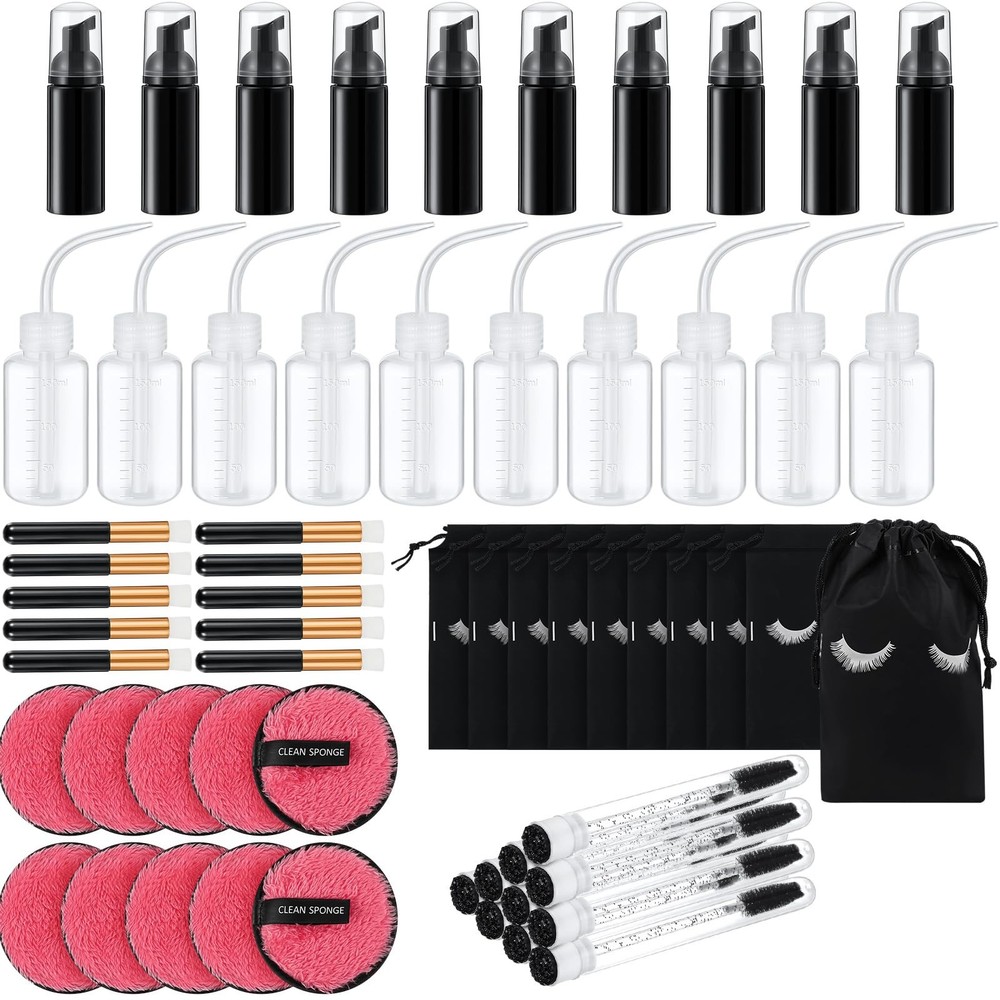 Best Lash Shampoo Set with 10 Mascara Wands & Foam Pump Bottle