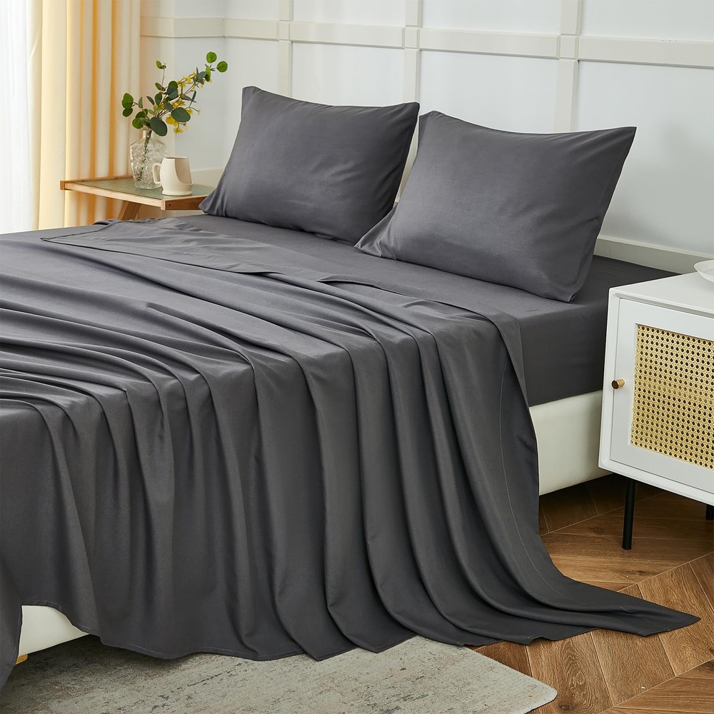 Grey 4-Piece Queen Sheets Set Ultra Soft 1800 Series Luxury Microfiber Bedding