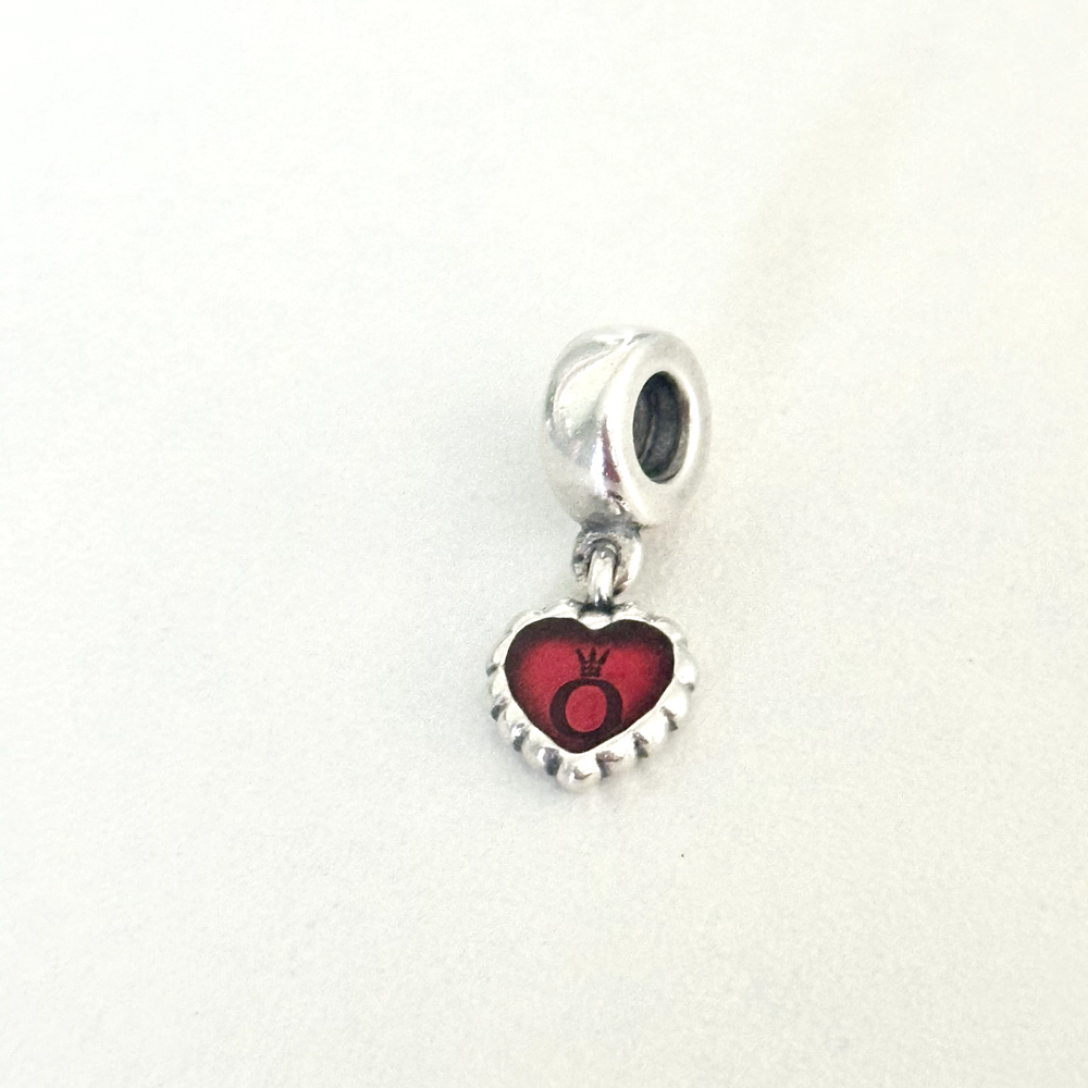 Pandora Retired Red Fuchsia Enamel Heart Sterling Silver Charm
