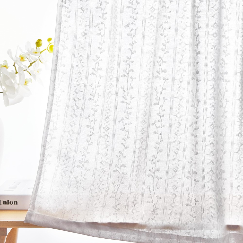 Sheer Curtains, Short Curtains with Floral Pattern, Window Tiers Curtains for...