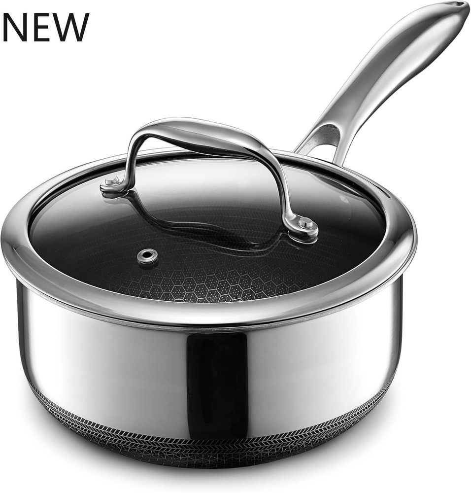 HexClad Hybrid Nonstick 2-Qt Saucepan with Stay-Cool Handle & Glass Lid