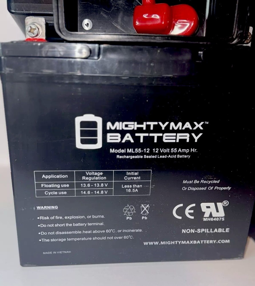 (2) Mighty Max 12V 55AH Battery Replaces Wheelchair - Invacare - Converters/Case