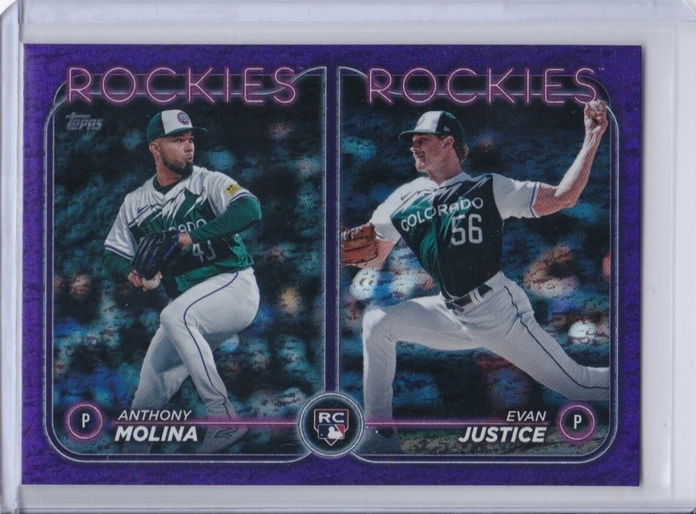 2024 Topps Update Anthony Molina Evan Justice RC Purple Speckle 580/799 Baseball Card
