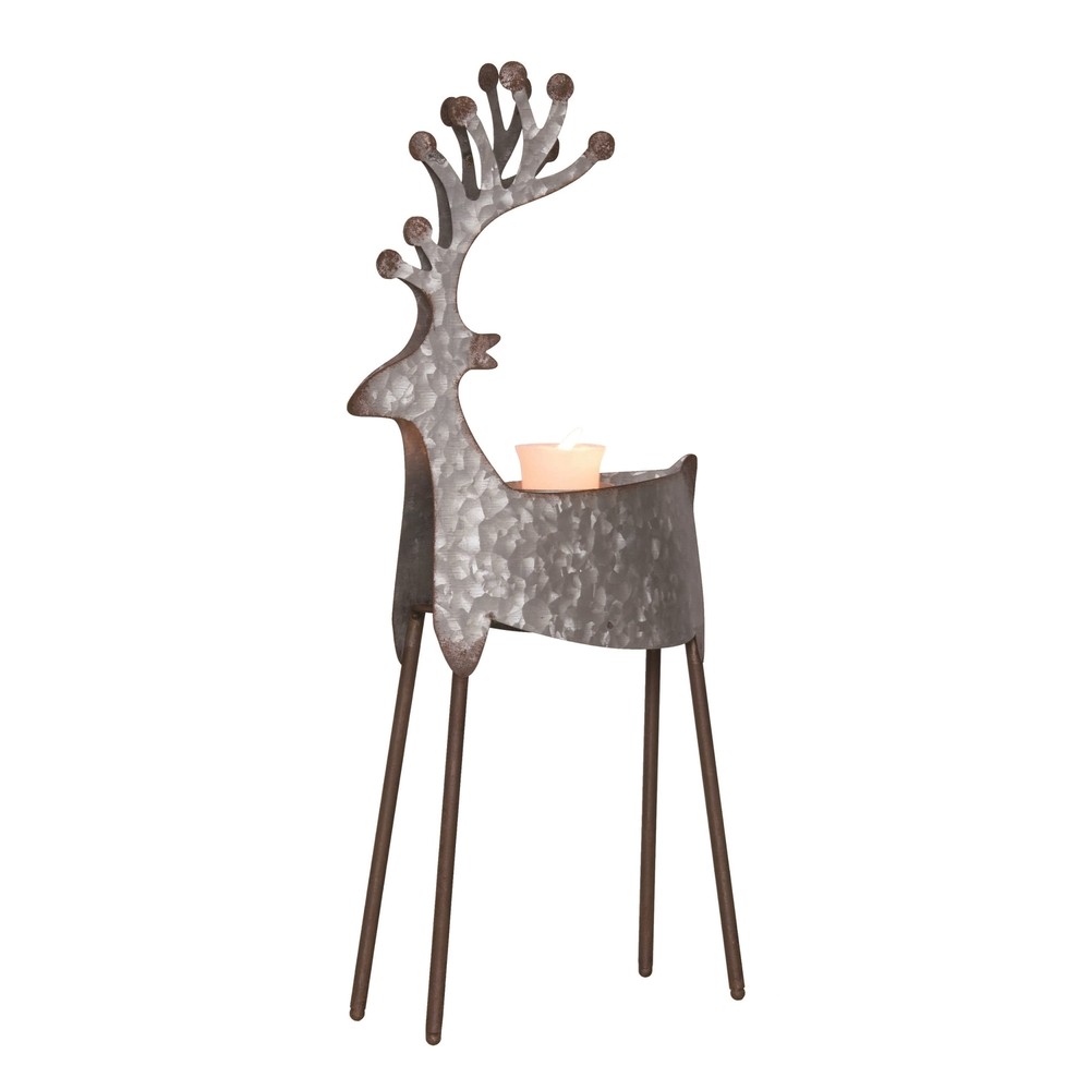 Transpac Metal 19 in. Gray Christmas Reindeer Candle Holder